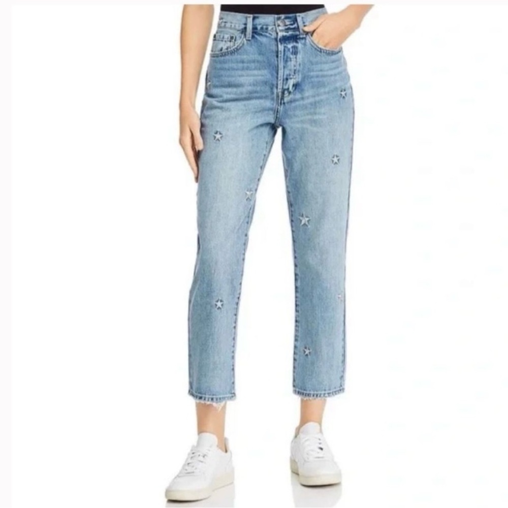 Pistola Light Blue Straight Leg Jeans with Star Details